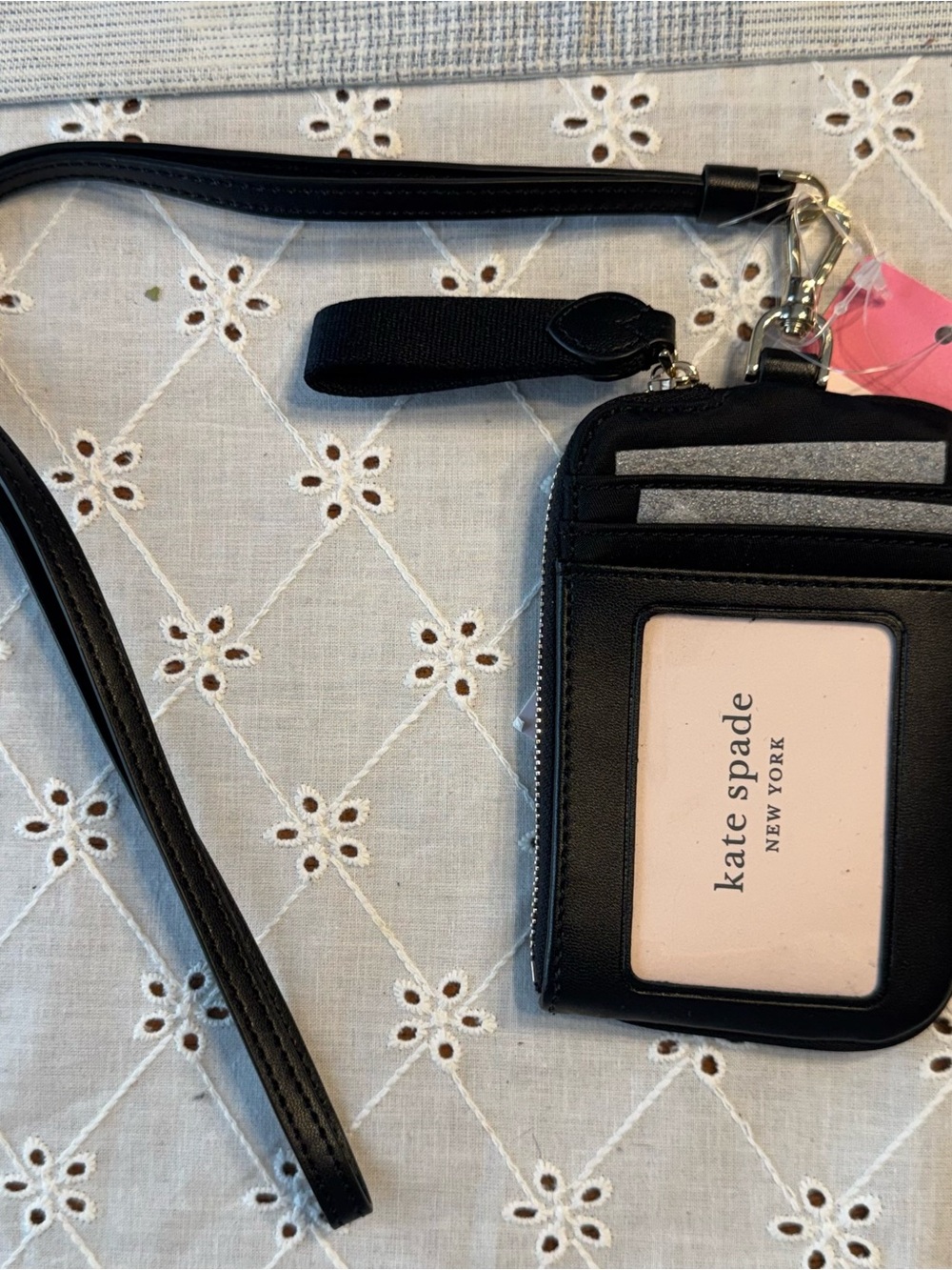 NWT Kate Spade Black East West Card Holder Lanyard ID Wallet